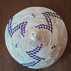 Handwoven Basket Lid with Purple Accents